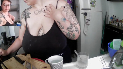 alucidfever - tattoed milf doing the dishes with too much cleavage