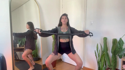 Nikatsu - inked girl rubber band workout warm up strength SFW yoga fit