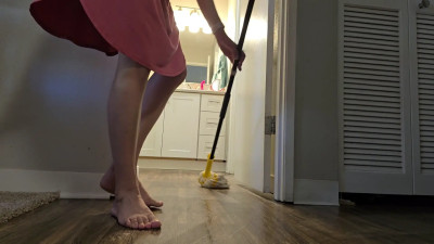 AprilStrips - StepMom is Mopping in a Nightgown