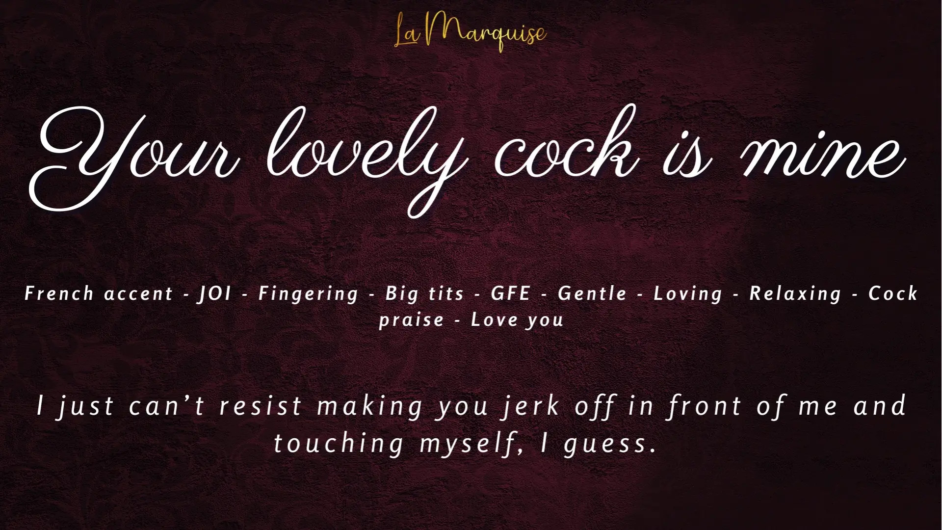 Exclusive Leak: MadameLaMarquise - Your Lovely Cock is Mine - JOI ASMR Gentle relaxing audio - Stream in FullHD | Hotleakxxx.com