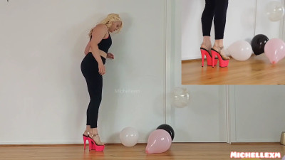 michellexm - Stomping and popping balloons in hot pink pleasure high heel