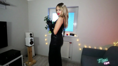Maxi Lipz - Modelling in a glam sparkly dress, stockings and Louboutins