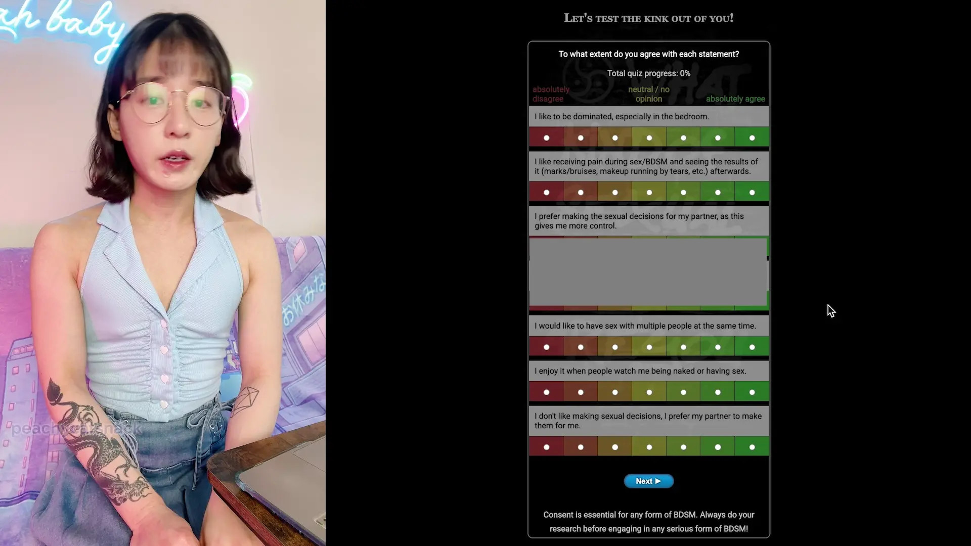 Exclusive Leak: peachycatsnack - Fit nerdy girl takes the BDSM test and talks about her kinks - Stream in FullHD | Hotleakxxx.com