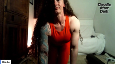 Claudia Kink - Orange Gym Outfit Fitness Stretching Livestream Part 1