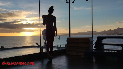 GirlHomeAlone - Stretching into the Sunset: Sexy Poses on a Cruise Deck